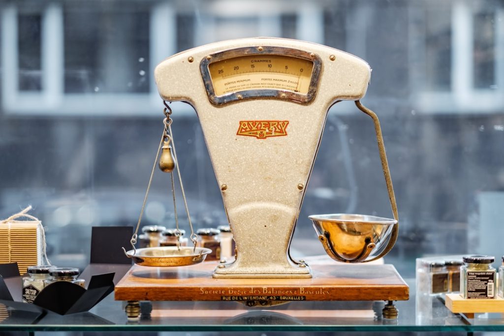 Old-fashioned brass weighing scale
